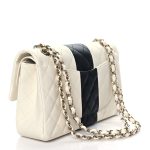 Lambskin Quilted Medium Double Flap Black White - Image 3