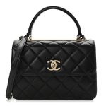 Lambskin Quilted Small Trendy CC Dual Handle Flap Bag Black