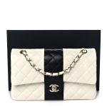 Lambskin Quilted Medium Double Flap Black White - Image 2