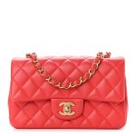 Lambskin Quilted Mini Rectangular Flap Red