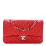 Lambskin Quilted Medium Double Flap Red