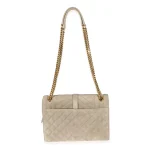 Saint Laurent Beige Suede Mixed Matelasse Triquilt Medium Monogram Envelope Satc - Image 5