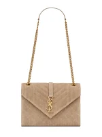 Envelope Medium Chain Bag in Mix Matelasse Corduroy in Greyish Brown - Image 3