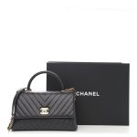 Caviar Chevron Quilted Small Coco Handle Flap Dark Grey - Image 3