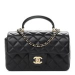 Lambskin Quilted Mini Top Handle Rectangular Flap Black