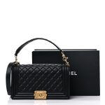 Caviar Medium Boy Logo Top Handle Flap Black - Image 5