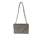 Saint Laurent Grey Grain De Poudre Medium Envelope In Mix Flap Bag - Image 4