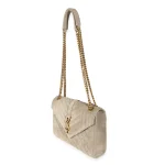 Saint Laurent Beige Suede Mixed Matelasse Triquilt Medium Monogram Envelope Satc - Image 2