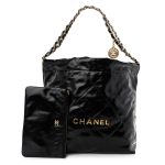 Glazed Calfskin Quilted Small Chanel 22 Black
