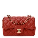 Lambskin Quilted Mini Rectangular Flap - Red