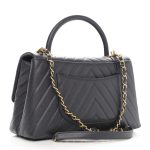 Caviar Chevron Quilted Small Coco Handle Flap Dark Grey - Image 4