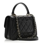 Lambskin Quilted Small Trendy CC Dual Handle Flap Bag Black - Image 3