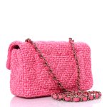 Wool Tweed Quilted Mini Rectangular Flap Dark Pink Fuchsia - Image 2