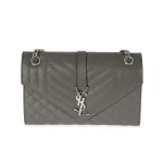 Saint Laurent Grey Grain De Poudre Medium Envelope In Mix Flap Bag