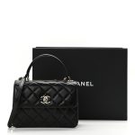 Lambskin Quilted Small Trendy CC Dual Handle Flap Bag Black - Image 4