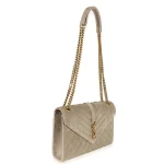 Saint Laurent Beige Suede Mixed Matelasse Triquilt Medium Monogram Envelope Satc - Image 3