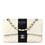 Lambskin Quilted Medium Double Flap Black White