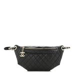 Calfskin Quilted Banane Waist Bag Fanny Pack Black