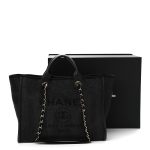 Mixed Fibers Calfskin Striped Medium Deauville Tote Black - Image 3