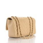 Lambskin Medium Surpique Chevron Single Flap Light Beige - Image 3