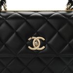 Lambskin Quilted Small Trendy CC Dual Handle Flap Bag Black - Image 5