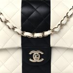 Lambskin Quilted Medium Double Flap Black White - Image 5