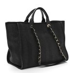 Mixed Fibers Calfskin Striped Medium Deauville Tote Black - Image 4