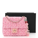 Tweed Resin Quilted Mini Heart Square Flap Pink White - Image 5