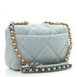 Tweed Mixed Fibers Quilted Medium Chanel 19 Flap Light Green - Image 3
