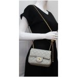 Lambskin Quilted CC Pearl Crush Mini Flap Light grey - Image 2