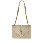 Saint Laurent Beige Suede Mixed Matelasse Triquilt Medium Monogram Envelope Satc