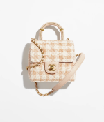 MINI FLAP BAG WITH TOP HANDLE-Orange & Ecru